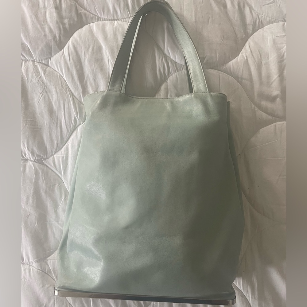 Lupo Barcelona Hand Bag Purse Modern Vintage Designer Light Blue w Chrome Accent